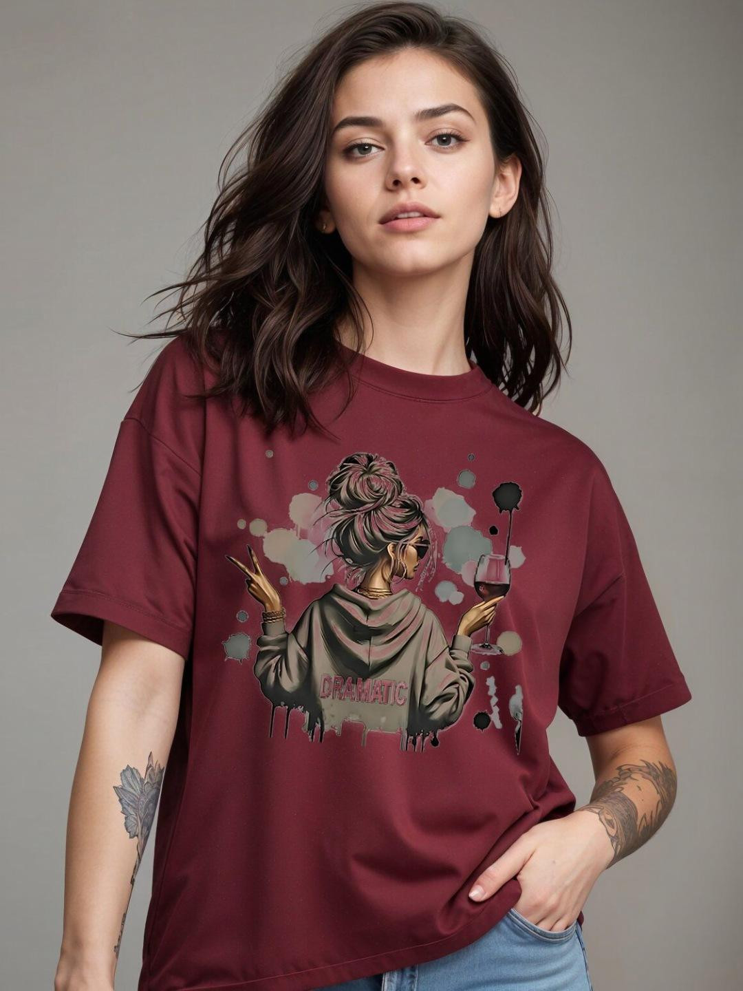 Graphic Printed Round Neck Oversized Cotton T-shirt