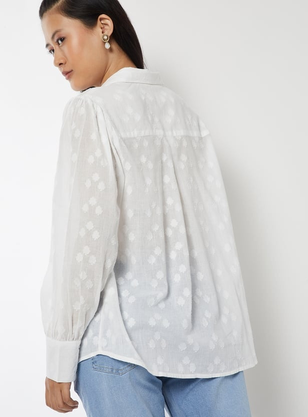 Women Embroidered Shirt-style White Top