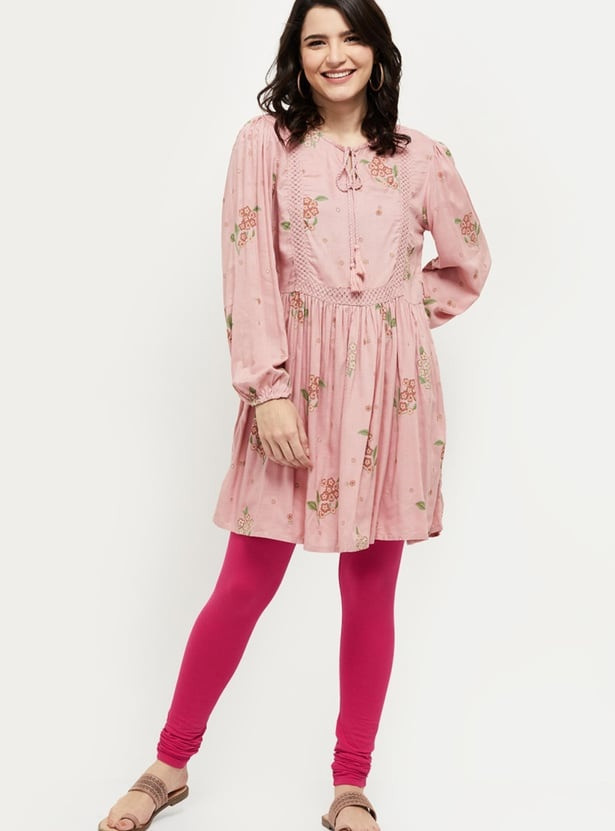 Women Solid Elasticated Churidar-Pink Shade