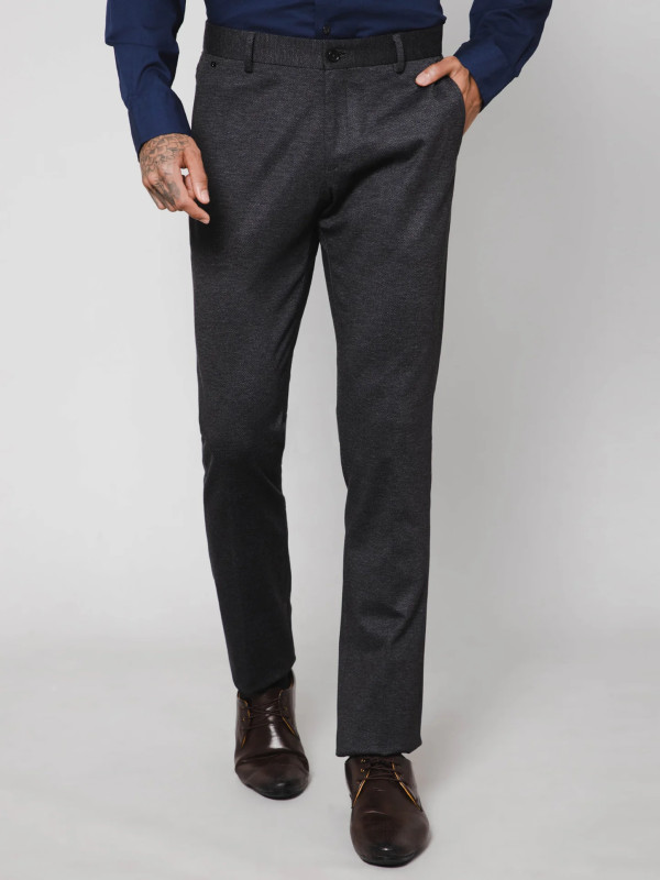 Men's Slim fit Flat front Dark Grey Trousers