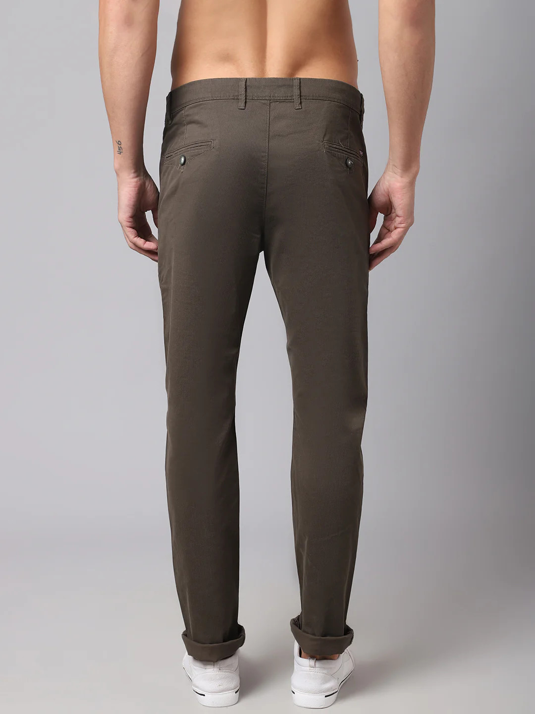 Men's Casual Flat front Olive Green Trousers