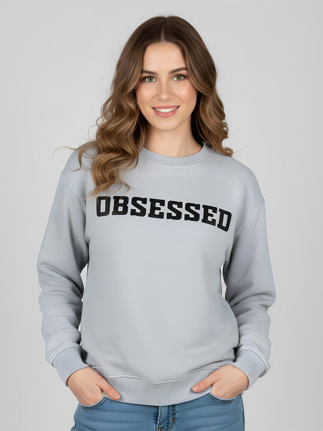 Women Printed Sweatshirt Grey printed  long sleeves